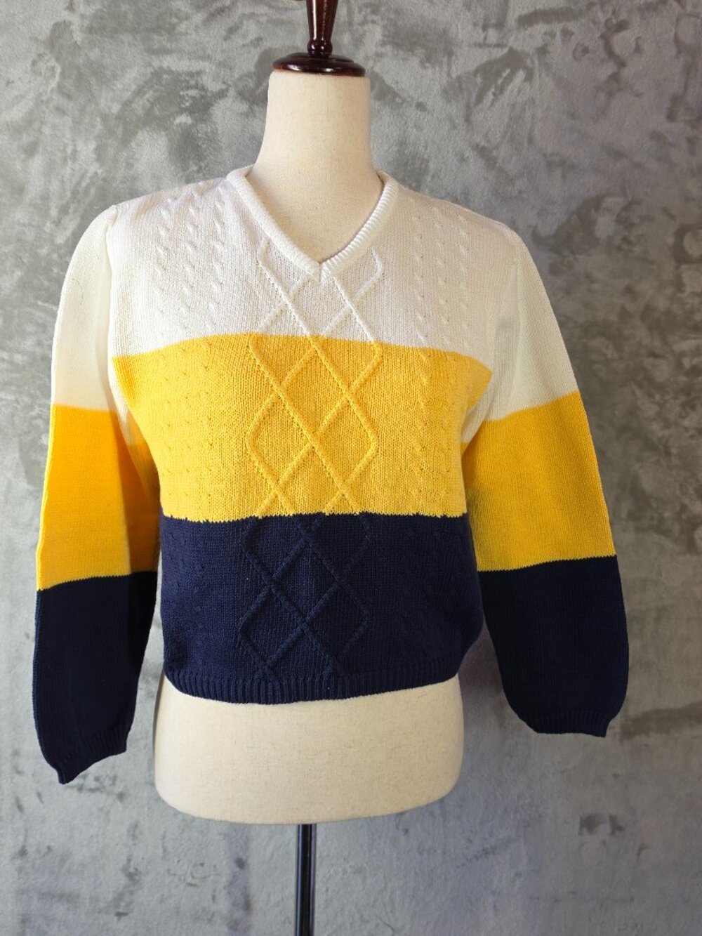 Vintage Talbots Petites PS Cotton Colorblock Cable Knit Sweater NWT USA